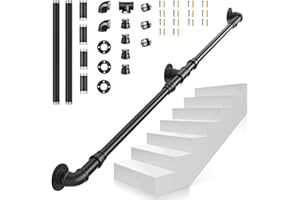 Main Courante pour Escalier, VAYOTOY 1/1,5/2/3m Main Courante Escalier Interieur Exterieur Rampe d'escalier avec Tuyau en Acier Galvanisé Industriel Antidérapant Antirouille Installation Facile (2m)