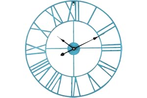 Antic by Casa Chic - Orologio Grande in Metallo da Parete con Meccanismo Silenzioso al QUARZO - 60 cm Diametro - Numeri Romani - Ferro - Turchese