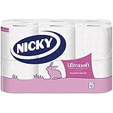 Nicky Ultrasoft Papel Higiénico - Paquete de 12 Rollos, 140 Hojas de 2 Capas, Delicado Aroma a Talco, Dermatológicamente Test