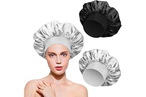 SKAAISONT 2 Pezzi Cuffia Seta Capelli Ricci Cuffia Seta Capelli Notte Cuffia per Capelli Ricci da Notte Cuffia per Dormire Berretto da Notte Seta per Donna (Nero Grigio)