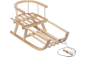 ‎GREEN BLUE Green Blue drewniane sanki z drewna bukowego, w zestawie z linką do ciągnięcia, dziecięce sanki zimowe