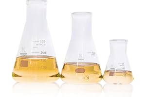 LABBOX KENZIUM - Pack 3 x Beuta Erlenmeyer | Formati: 50 ml, 150 ml e 250 ml | Vetro Borosilicato 3.3 | Graduazione Stampata | Collo Stretto | Ideale Laboratorio, Scuola