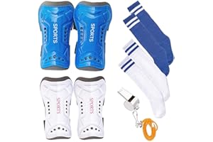 Wrzbest Soccer Shin Guards Kids Youth - 2 Sets Long Sleeve Socks, Shin Pads with Whistle, Professional Football Knee Protector Gear for 3-15 Teenagers Boys Girls Reduce Shock and Injurie (Age 5 to 13)