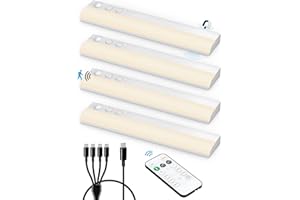 VLOEE Barre LED Detecteur de Mouvement Interieur, Lampe de Placard LED Rechargeable USB avec Telecommande Eclairage LED Cuisine Sous Meuble Sans Fil Reglette LED à Piles Veilleuse Magnetique pour Dressing