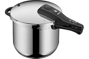WMF Perfect - Pentola a pressione a induzione, 6,5 l, grande segnale di cottura, 2 livelli di cottura, manico con coperchio rimovibile, acciaio INOX Cromargan