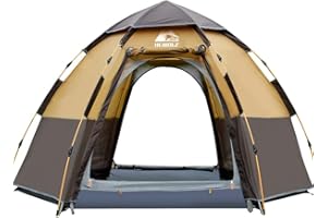 HEWOLF Tenda da Campeggio Familiari 3-4 Persone Grande Tenda Pop-up Automatica Tenda a Cupola Impermeabile e Anti UV Tenda Esagonale a Doppio Strato 4 Stagioni per Campeggio Pesca Esterna