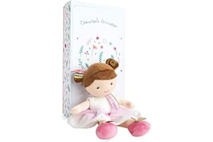 Jolijou - Poupée Souple en Tissu Brune Blanche - Demoiselle Princesse - Ombelline - Boite Cadeau - 30 Cm - Robe Blanche et Tutu Rose - Idée Cadeau Naissance Fille - DC3533