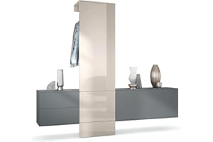 Vladon Garderobe Carlton Set 1, Made in Germany, Flur-Garderobe aus Deko-paneel, Schubladen-Kommode & Schuhschrank, Anthrazit matt/Sandgrau Hochglanz (209 x 193 x 35 cm)