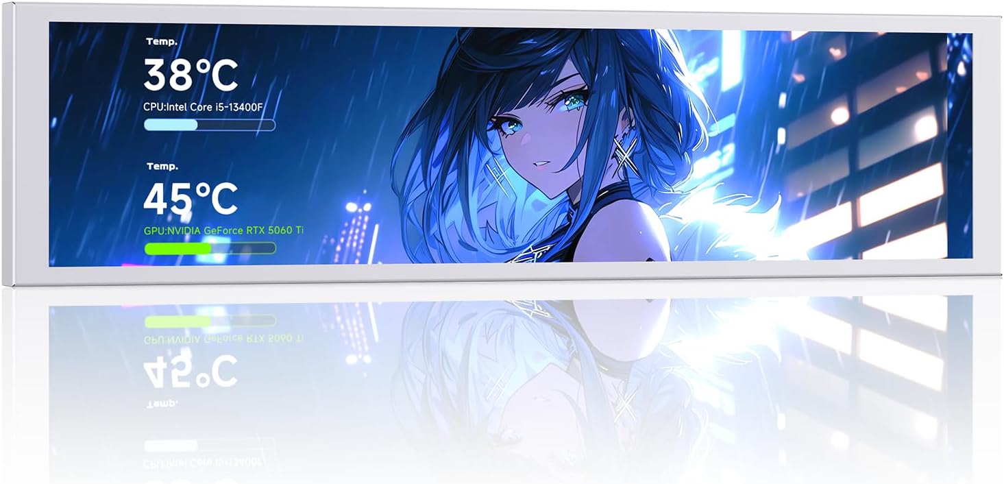 TZMRIT 9.16 Inch Universal LCD Screen Display for PC, Customizable ARGB Frame, Temperature Display Panel, Mini Monitor, with Preset & DIY Themes for Gaming PC Case/CPU Cooler (WH)