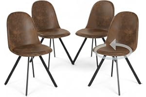 Homy Casa Juego de 4 sillas giratorias de ante para comedor con asiento acolchado, sillas de diseño para sala de estar o cocina, con patas de metal negro, marrón