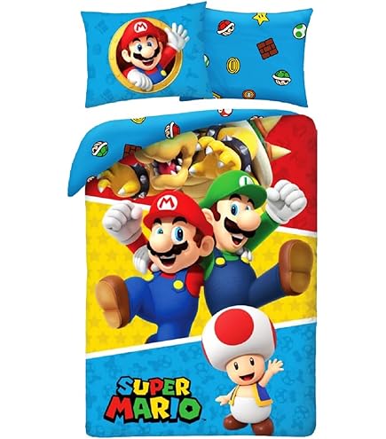 Parure Letto Super Mario Reversibile - Copripiumino 140x200 Cm E Federa, Poliestere Oeko-Tex - Foto 10