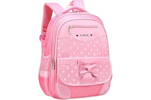 VIDOSCLA Bowknot Wave Point Prints Primary School Bookbag Rucksack Kids School Backpack Sets Student Book Bag for Students