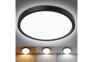 Smanu LED Ceiling Light Panel,18W 1800LM,3 Color Temperatures in One 3000K/4000K/6000K,Waterproof Flush Mount Ceiling LED for Bathroom,Living Room,Dining Room,Kitchen,Office,Ø23CM(Black)