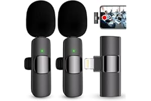 VOIJUMP Professional Wireless Lavalier Microphone for iPhone iPad, Mini Lapel Mics Plug-Play 2.4G Ultra-Low Delay Noise Reduction Chip for Video Recording Interview Podcast Vlog YouTube Tiktok(2 Pack)