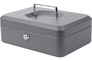 Pavo - Wysokiej jakości metalowa kasetka na pieniądze z 2 kluczami i wyjmowaną tacą na drobne, rozmiar 25x18x9 cm – ciemnoszary