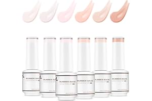 Nicedeco 4 en 1 Juego de gel base de goma para uñas, Nude Rose Pink Sheer Color Gel Nail Polish UV LED Soak Off, Goma elástica Nail Strengthen Enhance Base Coat 6 x 8ml-Vegano Set 35