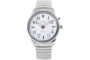 SHMIOU English Talking Watches Silver for Senior Blind Visually Impaired Retractable Watchband Wrist Watch for Unisex Bracelet Quartz Analog Voice with Alarm