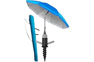 4smile Sonnenschirm Strand SunnyJoy 3-IN-1-SET, Fb. Blau - Strandschirm Ø 180 cm + Bodenhülse + Schutzhülle - Strandschirm windfest stabil, Strandschirm mit UV-Schutz 50+