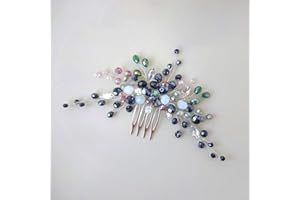 Chargances Blue and Green Crystal Beads Hair Comb for Women and Girls Wedding Bridal Silver Hair Piece Boho Hair Accessories for Prom Special Occasion