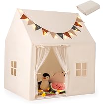 Tente Enfant 2 En 1 Besrey - Cabane Intérieure 120x90x130 Cm Avec Auvent, Tapis, Guirlandes, Idéale Jeux Et Fêtes
