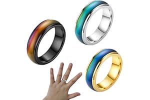 Watlikeup 3PCS Rotatable Mood Control Rings, Stainless Steel Color Changing Ring, Fashion Colorful Mood Rings for Kids Boys Women