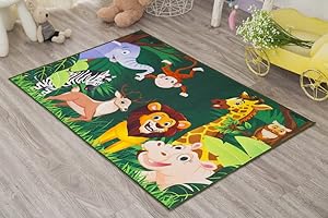 RUGS4HOME Children's Kids Boys Car Road mat Playroom Playmat Girls Toddler Unicorn Soft rug colorful printed mats ABC 123 Non Slip Large Washable Rugs Bedroom (120 x 170 cms, design 014 (jungle)