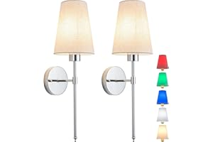 AIEHNID Wall Lights Battery Operated Wall Sconces Set Of 2，Indoor not Hardwired Fabric Shade Fixtures,Rechargeable Wireless Wall Sconces With Dimmable Remote Control,for Bedroom,Farmhouse ( Color : Chrome)