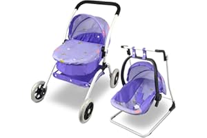 Anivia Dolls Carrozzina, Passeggino per Bambole, Passeggino 8 in 1 Bambole Passeggino e Carrozzina Giocattoli Regalo per Bambini, Bambole Adatte Fino a 14 Pollici - Viola