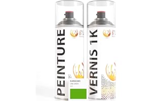 ipixline Kit Retouche Peinture Carénage Moto - Bombe Aérosol Peinture 400 ml, Vernis Brillant 1k 400 ml - Compatible avec Kawasaki - Lime Green 777