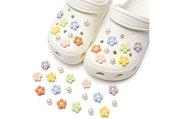 WUMZIRA 18 stycken träskor, färgglada blommor och eleganta pärlskor tillbehör, sandaler och sabotdekorationer, kreativa presenter till flickor och kvinnor
