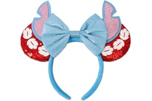 HXPLN Mouse Ears Headband, Glitter Ears Bow Headband for Adult Women Girls Parks Ears for Trips Party Cosplay Costume Accessories