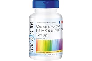 Fair & Pure® - K2 Complex 1250µg MK-4 & MK-7 - végan - dosage élevé - 180 gélules