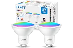 LVWIT GU10 Smart Bulbs,Alexa Light Bulb,RGB Colour WiFi Smart Light Bulbs,5W 350Lm,Dimmable Color Changing Light,Smart Home Life,Compatible with Alexa,Echo,Google Assistant(Pack of 2)