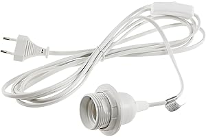 ChiliTec Oprawa lampy E27, kabel 3,4 m, z przełącznikiem, przełącznik sznurkowy, pierścień montażowy do lamp stojących i wiszących, abażuru, papieru, gwiazd, lamp, biała