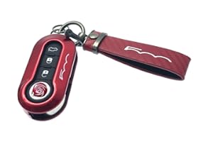 DESCONOCIDO Nordecco - Funda brillante para llavero compatible con Fiat 500C 500-500L Abarth Grande Punto Brava Panda Stilo Line (llavero rojo, caja roja)