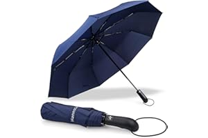 Hannstar Windproof Travel Umbrella - Compact, Lightweight, Auto Opne/Close, Strong and Portable - Wind Resistant, Small Folding Backpack Umbrella - Men and Women