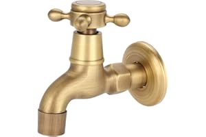 Garsent Grifo de Agua, Grifo de latón Macizo Vintage montado en la Pared Grifo de Cinta de Agua fría Individual para Cocina, baño, Fregadero, fregona, etc.(Corto)