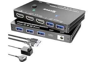 HDMI KVM Switch 2 PC 1 Monitore 8K@60Hz 4K@120Hz, ESKEVE USB3.0 KVM-Switch für 2 PCs, die sich 1 Monitore und 3 USB3.0-Geräte teilen, inkl. USB-Kabel, Netzadapter und Kabelfernbedienung