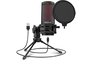 CMTECK USB Desktop Microphone with Tripod Stand & Pop Filter, Condenser Recording Microphone for Laptop MAC and Windows. Design for Streaming, YouTube, Voice Over, Skype, Twitch(XM550)