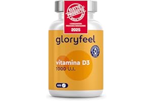 GLORYFEEL Vitamina D3 1000 IU per Compressa (25mcg), Eletto PRODOTTO DELL'ANNO 2025, 400 Compresse (Scorta 1+ Anno), Integratore Vitamina D3 Colecalciferolo, Supporta Ossa, Denti, Muscoli e Difese Immunitarie
