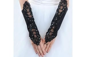 MoreChioce 1920s Gants Longs Dentelle,Sexy Femme Gants Sans Doigts Gants de Mariage Accessoires Robe de Mariage Déguisement Bal Gothique Mitaines de Mariée Rétro Gants de Satin