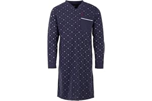 Henry Terre Herren Nachthemd Langarm Stehkragen Schlafshirt Pyjamaoberteil Größe M-3XL