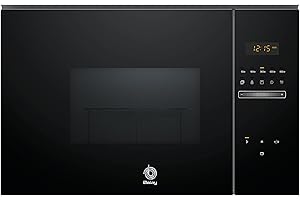 Balay 3CG5172N2 - Microondas, electrónico, Encastrable sin marco, 38 cm, 20 l, 5 F, Aqualisis, Ap. lateral izquierda, 8 recetas, Plato giratorio 25.5 cm, Con grill, Cristal Negro