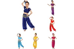 MODAWORLD Kinder Mädchen Bauchtanz Kostüm IndienDance Kleidung Gymnastik für Kinder Mädchen Belly Dance Costumes Indische Tanzkleidung Hip Hop Kleidung Street Dance Outfits Tanzkostüm