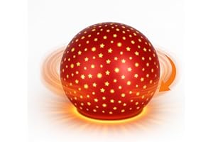 formano LED Deko-Kugel Drehend Rot 15 cm Glaskugel Timer 6h/18h Weihnachten Deko - Mattes Farbglas mit Stern-Dekor - winterlichem Dekor - Herbst Winter Weihnachtsdeko für Tisch Regal Fensterbank