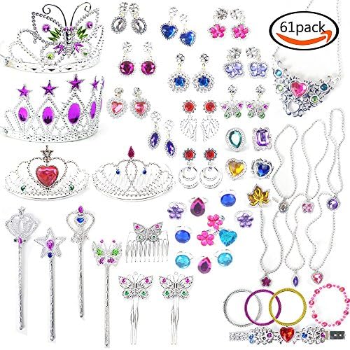 APLANET 61pcs Kids Jewelry Princess Jewelry Diamond Dress, Girl's Toy
