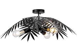 ‎NEWRAYS Newrays Vintage Black Tropical Coconut Leaves Ceiling Lighting Rustic Tree Lights Living Room Dining Room Bedroom Chandelier Fixtures
