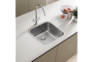 SÄUBER® 450 x 450mm Stainless Steel Kitchen Sink Square Single One 1.0 Bowl Undermount Installation, 18/8 Grade Steel Sinks, Free Basket Strainer Waste