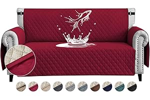 FIGOOO Copridivano Impermeabile 2 Posti Addensare Copridivano Trapuntato Reversibile con Tasche Laterali Antimacchia Antigraffio Cani Gatti Moderno Salvadivano,Borgogna