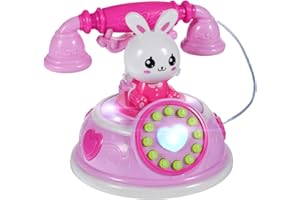 ERINGOGO Telefono Rotante Giocattolo per Bambini 3 Anni, Telefono Finto a Forma di Coniglio, per Gioco di Ruolo, Design Retro per Sviluppo Cognitivo e Coordinazione (Rosa)